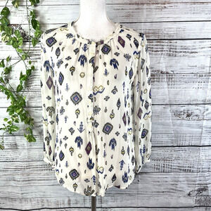Lucky Brand Blouse Tunic size Medium Purple Blue Sheer Aztec Peasant Boho
